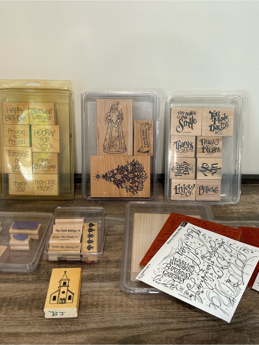 28 Wooden Rubber Stamps - Birthday Christmas Inspiration Love office themes